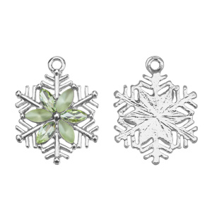 Подвеска "Снежинка" со вставками, цвет: родий, зеленый, 1 шт. (#CN-PN-221R)