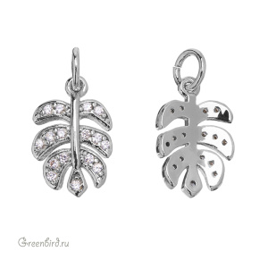 Подвеска "Монстера" с фианитами, родий (#SVA-FIAN-026R)
