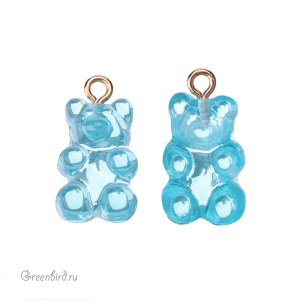 Подвеска "Мармеладный мишка", золото, голубой, 1 шт. (#SVA-BASE-055G)