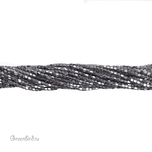 Бусины Геметин 2 мм, шестигранные рондели, цвет: черный, нить (#SV-HMT-03)