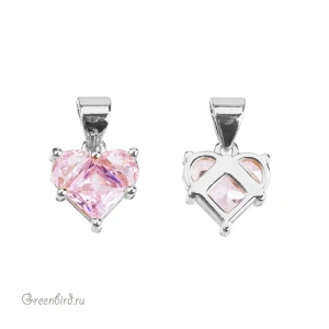 Подвеска "Сердце" с фианитами, родий, Rose, 1 шт. (#SVA-FIAN-039R)