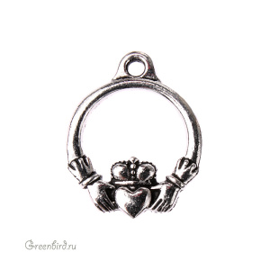 Подвеска "Кольцо Кладдах" малая, ант. серебро, 1 шт. (#2387-12)
