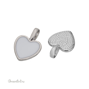 Подвеска с эмалью "Сердечко", родий, белый, 1 шт. (#SV1701-Pendant-19)