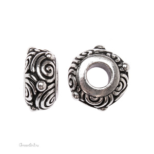 Бусина EURO "Танец спиралей", ант. серебро, 1 шт. (#TC-5757)