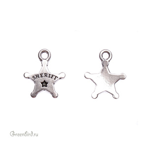 Подвеска "Значок шерифа", ант. серебро, 1 шт. (#TC-2284)