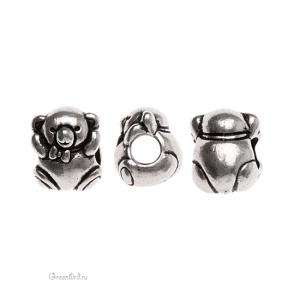 Бусина EURO "Медведь", ант. серебро, 1 шт. (#TC-5765)