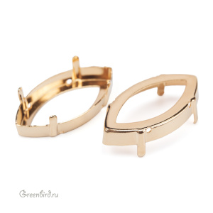 4227 Оправа для Navette Fancy Stone 32х17 мм, томпак/золото