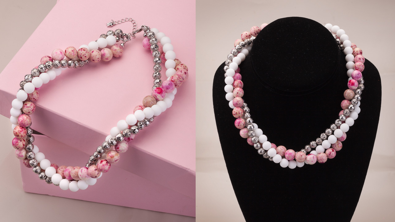 22.02 ⭐️ Яркий чокер из керамики, гематита и говлита. Секрет сборки украшения-спирали