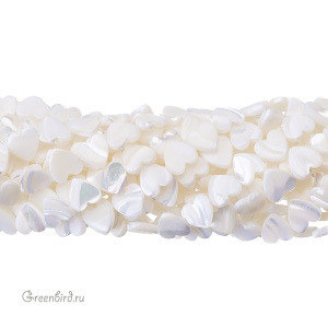 Бусина "Сердечко" 10 мм, белый перламутр, 1 шт. (#SVA-PRL-013)