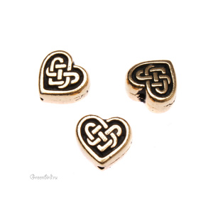 Бусина "Кельтское сердце", ант. золото, 1 шт. (#TC-5549)