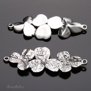 Коннектор с фианитом "Растение", мат. родий, 1 шт. (9H1157), Корея