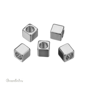 Бусина "Куб" 4 мм, родий, 1 шт. (#SV1701-Bead-04R)