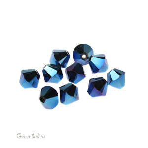 Swarovski 5328 Биконусы 6 мм, синий металлик 2X (#001METBL2), уп. 10 шт.