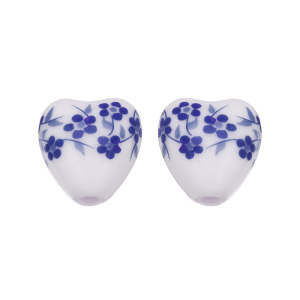 Бусина керамика с узором "Сердце" 12х12,5 мм, сине-белый, 1 шт. (#SVA-CRM-73)