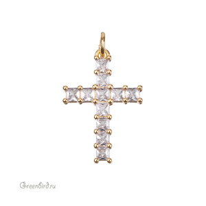 Подвеска "Крестик", кристаллы, золото, Crystal (#SVA-FIAN-093G)