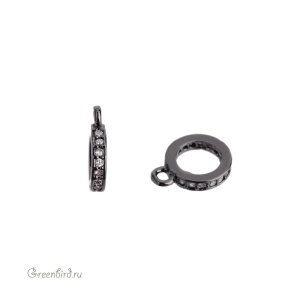 Коннектор-бейл "Рондель" с фианитами, gunmetal, 1 шт. (#SVA-BAIL-10T)