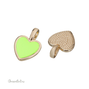 Подвеска с эмалью "Сердечко", золото, зеленый неон, 1 шт. (#SV1701-Pendant-29)