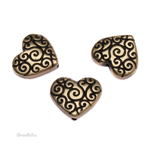 Бусина "Завитки" сердце, ант. латунь, 1 шт. (#TC-5672)