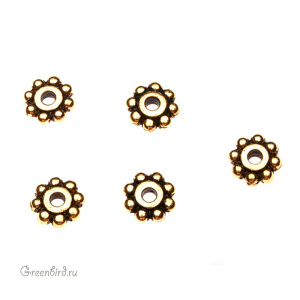 Спейсер "Бусинки" 6 мм, ант. золото, 1 шт. (#TC-0407)