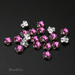 53100 Roses Montees SS12 (3мм) в оправе, серебро – Fuchsia (#502)