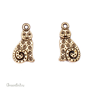 Подвеска "Кошка спираль", ант. золото, 1 шт. (#TC-2164)