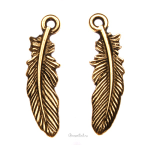 Подвеска "Перо" малая, ант. золото, 1 шт. (#TC-2046)
