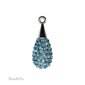 167563 подвеска Pave капля 20mm, родий, Aquamarine (#202)