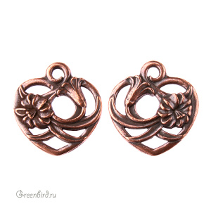 Подвеска "Сердце в цветах", ант. медь, 1 шт. (#2385-18)