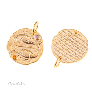 Подвеска с цветными фианитами "Зодиак - Рыбы", золото, 1 шт. (#SVA-ZOD-12G)