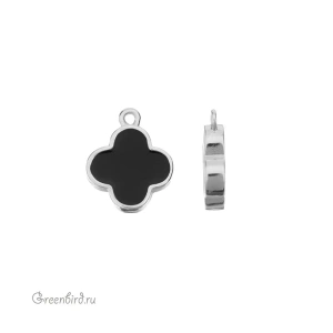 Подвеска "Клевер", с эмалью, родий, черная, 1 шт. (#SV1701-Pendant-64R)
