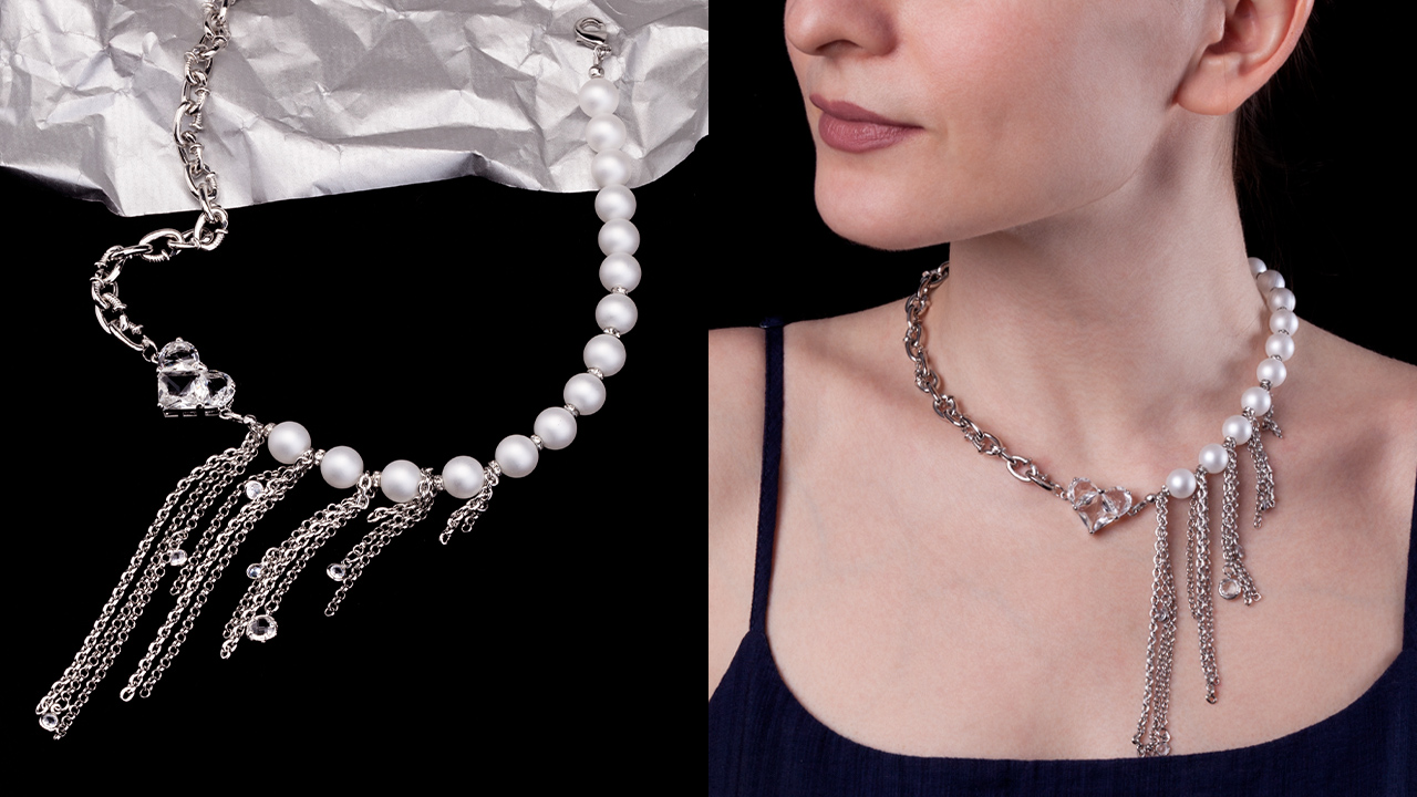 18.04 ⭐️ Асимметричное колье «Облачный танцор» с хрустальным сердцем