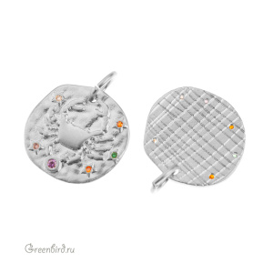 Подвеска с цветными фианитами "Зодиак - Рак", родий, 1 шт. (#SVA-ZOD-04R)