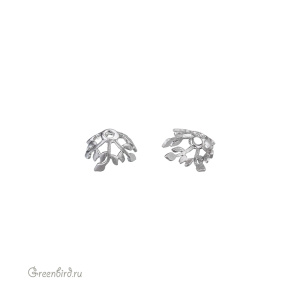 Концевик для шнура "Веточки", матовый родий, 1 шт. (9H387), Корея