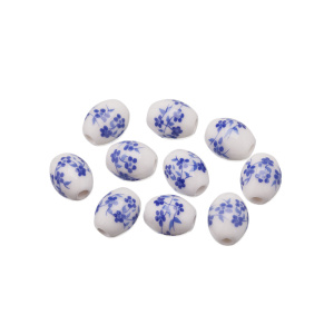 Бусины керамика овал 8x10 мм, белый, синий, уп. 10 шт (#SVA-CRM-98)