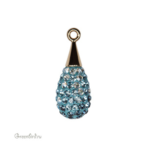 Swarovski 167563 Капля с кристальным паве 20 мм, золото, голубой микс (#207/202/001MOL), 1 шт.