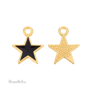 Подвеска с эмалью "Звездочка", золото, черный, 1 шт. (#SV1701-Pendant-63G)