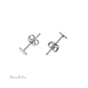 Пуссеты с платформой 5 мм, родий, пара (#SV1701-3003)