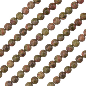 Бусины Яшма 8 мм, круглые, зеленый, нить (#SVA-NTS-33)