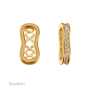 Коннектор-спейсер с фианитами "Двойной", золото, 1 шт. (#SV1701-C23G)