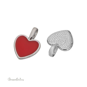 Подвеска с эмалью "Сердечко", родий, алый, 1 шт. (#SV1701-Pendant-17)