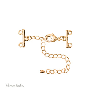 Замок-лобстер с удлинителем и коннекторами на 2 петли, золото (#SV1701-JS-23G)