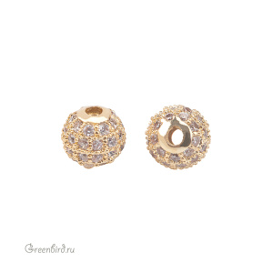 Бусина "Шар" 6 мм с фианитами, золото, 1 шт. (#SVABM-01G)