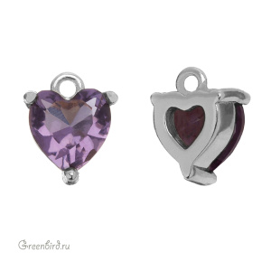 Подвеска "Сердце-Мини" с фианитом, родий, Violet (#SVA-FIAN-021R)
