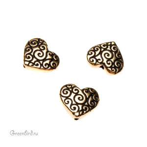 Бусина "Завитки" сердце, ант. золото, 1 шт. (#TC-5672)