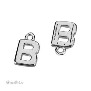 Подвеска буква "B", родий, 1 шт. (#SVA-LR-B)
