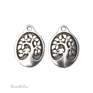 Подвеска "Птица на дереве" овал, ант. серебро, 1 шт. (#TC-2411-12) Подвеска "Птица на дереве" овал, ант. серебро, 1 шт. (#TC-2411-12)