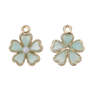 Подвеска "Цветок", жемчуг, золото, зеленый, 1 шт. (#CN-PN-060)