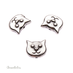 Бусина "Голова кошки", ант. олово, 1 шт. (#TC-5557)