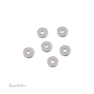 Бусина-разделитель "Шайба", родий, 1 шт. (9S403), Корея