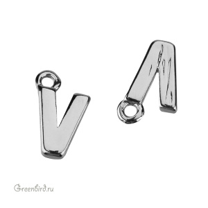 Подвеска буква "V", родий, 1 шт. (#SVA-LR-V)
